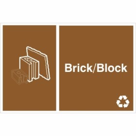 Brick and block recycling sign with construction material symbols