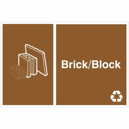 Brick and block recycling sign with construction material symbols