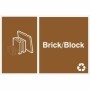Brick and block recycling sign with construction material symbols