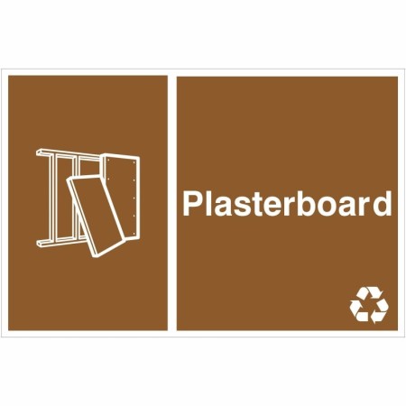 Plasterboard recycling sign with plasterboard symbol for waste disposal areas