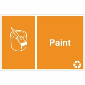 Paint recycling sign with paint tin and brush symbol for waste disposal areas