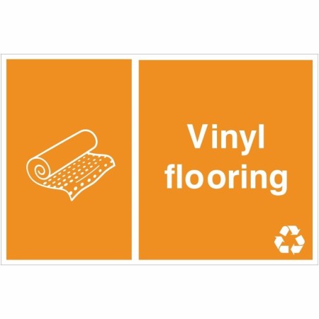 Vinyl flooring recycling sign with flooring roll symbol and recycling icon
