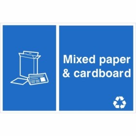 Mixed paper and cardboard recycling sign with cardboard box and paper symbol