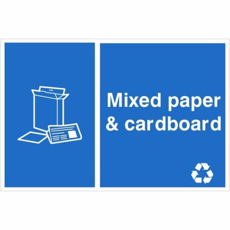 Mixed paper and cardboard recycling sign with cardboard box and paper symbol
