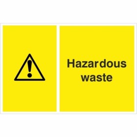 Hazardous waste recycling sign with warning symbol for waste disposal areas