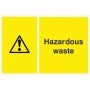 Hazardous waste recycling sign with warning symbol for waste disposal areas