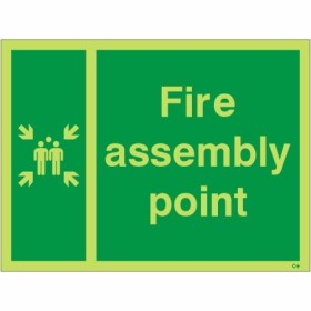Glow in the dark fire assembly point sign