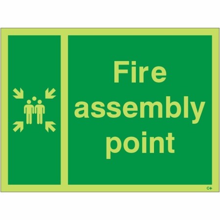 Glow in the dark fire assembly point sign