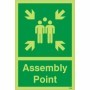Glow in the dark assembly point safety sign with evacuation symbol