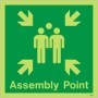 Glow in the dark assembly point safety sign with emergency gathering symbol
