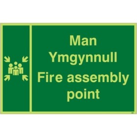 Glow in the dark Welsh and English fire assembly point safety sign