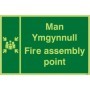 Glow in the dark Welsh and English fire assembly point safety sign