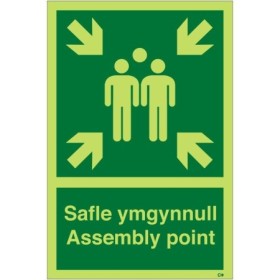Glow in the Dark Welsh and English Assembly Point Safety Sign