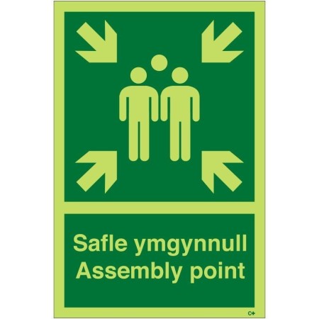 Glow in the Dark Welsh and English Assembly Point Safety Sign