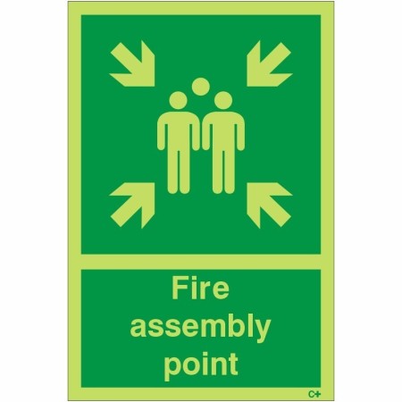 Glow in the dark fire assembly point safety sign