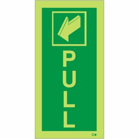 Glow in the dark pull door emergency safety sign BS 5499 compliant