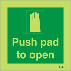 Glow in the dark push pad to open sign