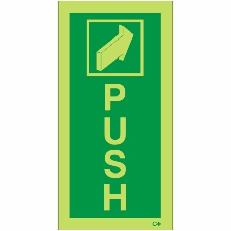 Glow in the dark push door emergency safety sign