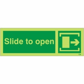Glow in the dark Slide to Open Arrow Right safety sign