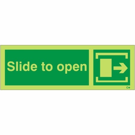 Glow in the dark Slide to Open Arrow Right safety sign