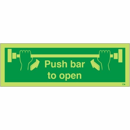 Glow in the dark Push Bar To Open emergency exit sign