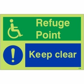 Glow in the dark refuge point keep clear sign with accessibility symbol
