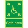 Glow in the dark Safe Area sign with wheelchair symbol and arrows