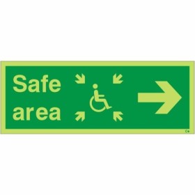 Glow in the dark arrow right safe area sign with wheelchair symbol