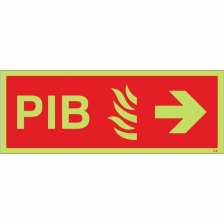 Glow in the dark PIB arrow right emergency information box sign