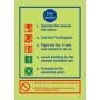 Glow in the dark 5 point fire action notice sign with evacuation instructions