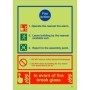 Glow in the dark 3 Point Fire Action Notice sign with break glass emergency instructions