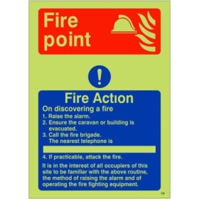 Fire Point Fire Action glow in the dark emergency safety sign