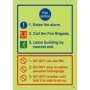 Glow in the dark 3 point fire action notice sign with raise the alarm instructions