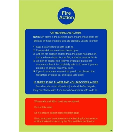 Glow in the dark fire action stay put sign for flats and apartments