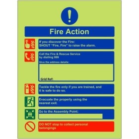 Glow in the dark holiday lets fire action notice safety sign