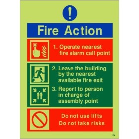 3 Point Glow in the Dark Fire Action Sign | Safety Signs UK