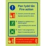 Glow in the dark Welsh English 3 point fire action notice safety sign