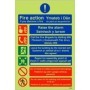 Glow in the dark Welsh and English fire action notice sign with raise the alarm emergency instructions