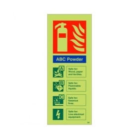 Glow in the dark ABC powder fire extinguisher safety sign compliant with BS 5499