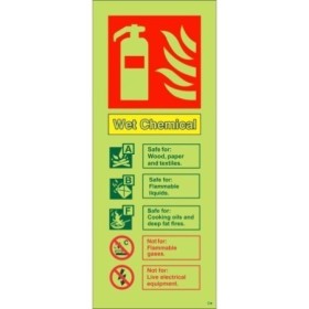 Glow in the dark wet chemical fire extinguisher safety sign