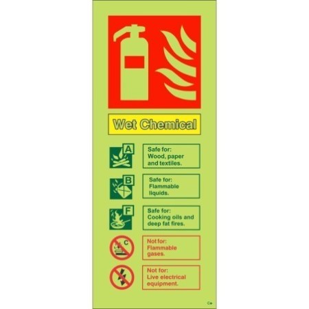 Glow in the dark wet chemical fire extinguisher safety sign