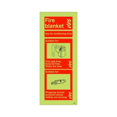 Glow in the dark fire blanket fire safety sign with emergency usage guidance