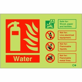 Glow in the dark water fire extinguisher identification safety sign