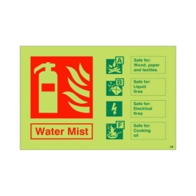 Glow in the dark water mist fire extinguisher safety sign