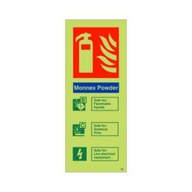 Glow in the dark Monnex powder fire extinguisher ID safety sign