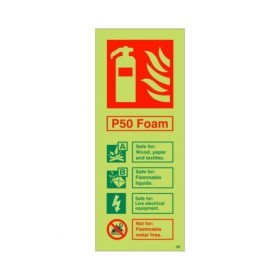 Glow in the dark P50 foam fire extinguisher identification safety sign