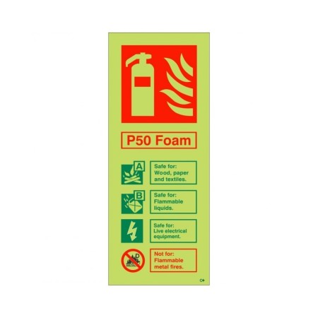 Glow in the dark P50 foam fire extinguisher identification safety sign