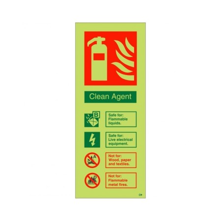 Glow in the dark Clean Agent Fire Extinguisher ID safety sign