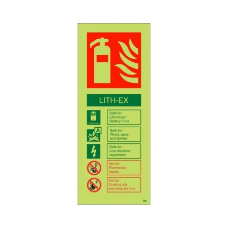 Glow in the dark LITH-EX fire extinguisher identification sign