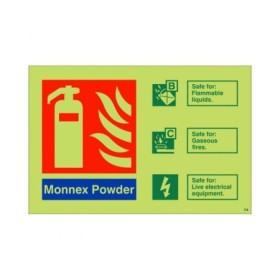 Glow in the dark Monnex powder fire extinguisher identification sign